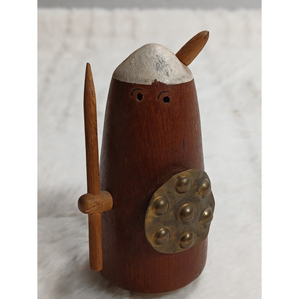 Rare Vintage Wooden MCM Scandinavian Cute Viking Toothpick Dispencer/Holder